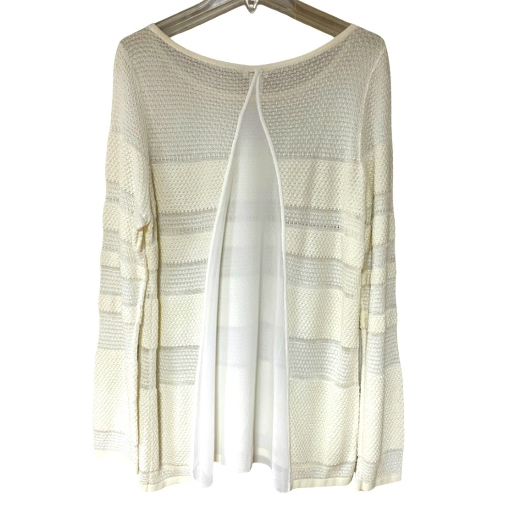 NWT Caché Ivory Open Knit Stripe Sheer Back Sweater Sz XL - Picture 2 of 6
